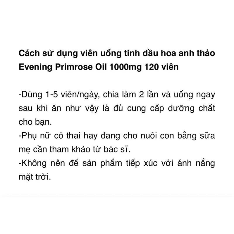 Viên Uống Tinh Dầu Hoa Anh Thảo Evening Primrose Oil 1000mg 120 Viên | BigBuy360 - bigbuy360.vn