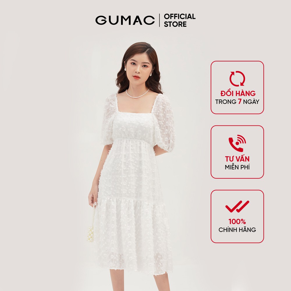 [Mã MABR07062 giảm 8% tối đa 50K đơn từ 249K] Đầm nữ babydoll nhún eo GUMAC màu trắng, đủ size DB3101 | BigBuy360 - bigbuy360.vn