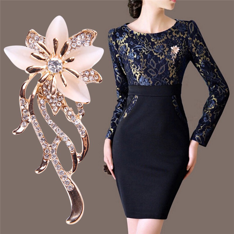 Ghim cài áo GJCUTE hình hoa đính đá opal pha lê cho nữ