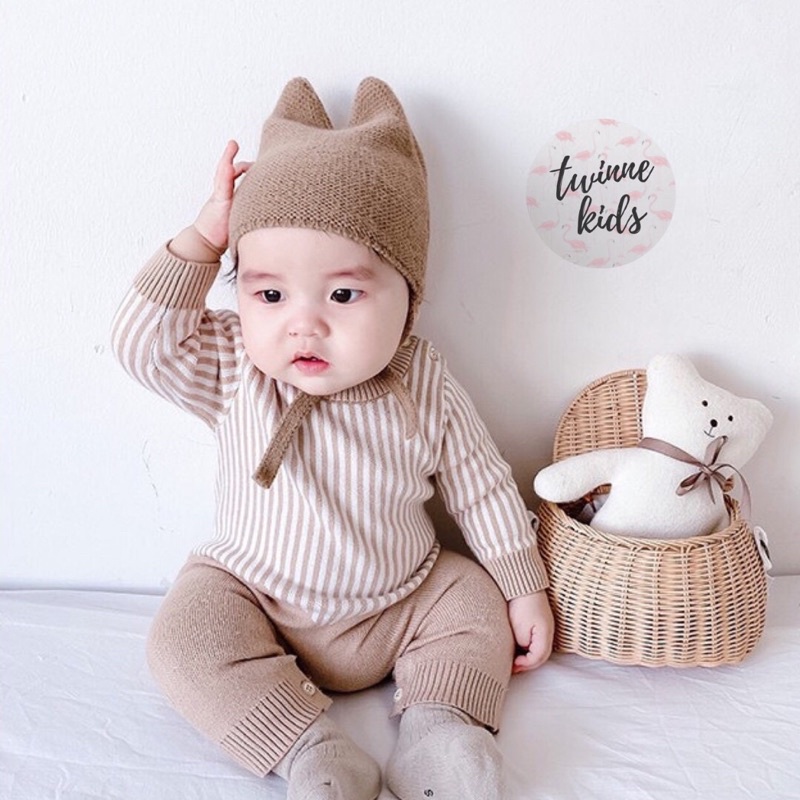 [Daniel Baby] Bộ đồ liền thân dệt kim mềm mịn, bodysuit sơ sinh chất liệu len cotton dành cho bé trai 3-24 tháng