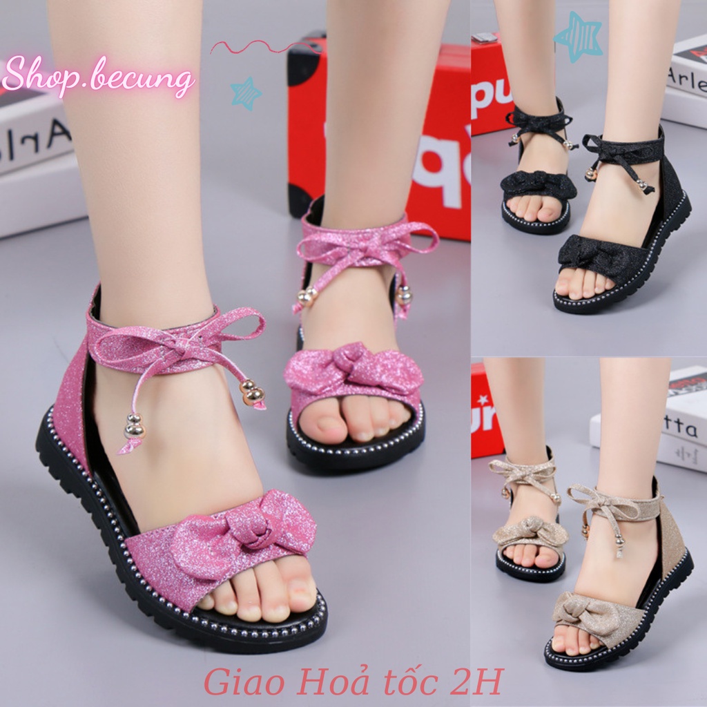 Dép sandal bé gái đế nhẹ da ánh nhũ đẹp lấp lánh kiểu dễ thương Dép quai hậu bé gái Dép cho bé gái đẹp Sandal nữ Dép nữ
