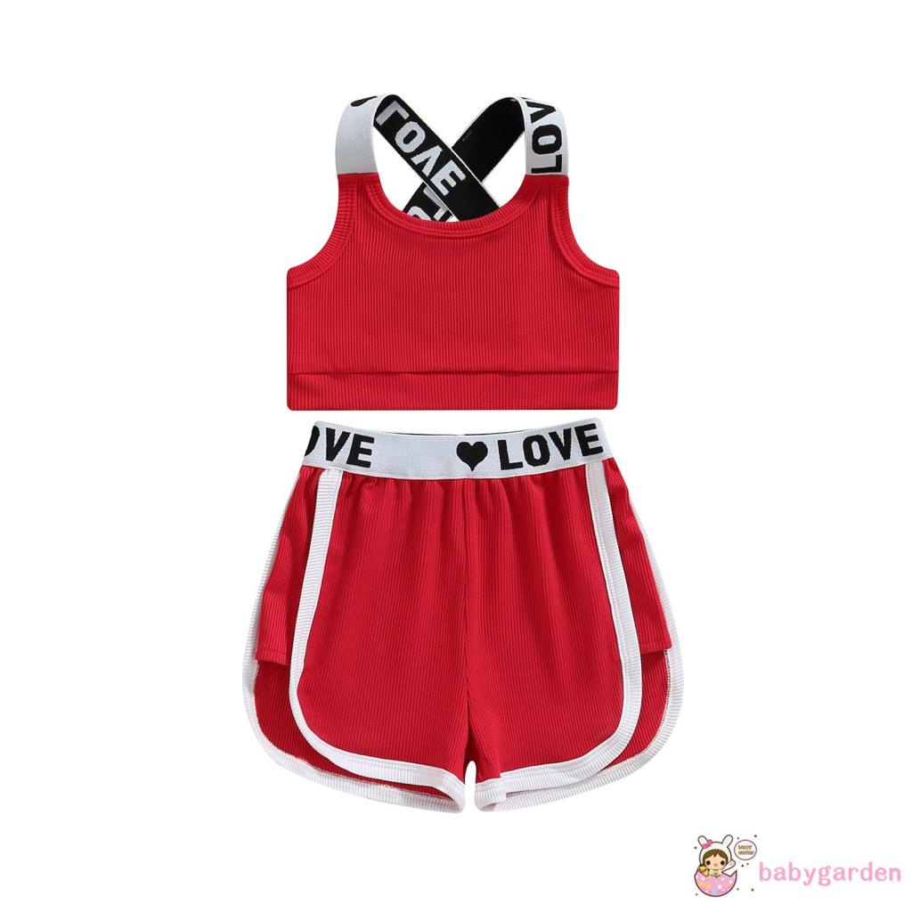 Bộ Áo In Chữ + Quần Short Lưng Thun Thời Trang Mùa Hè Cho Bé Gái 1-6 Tuổi