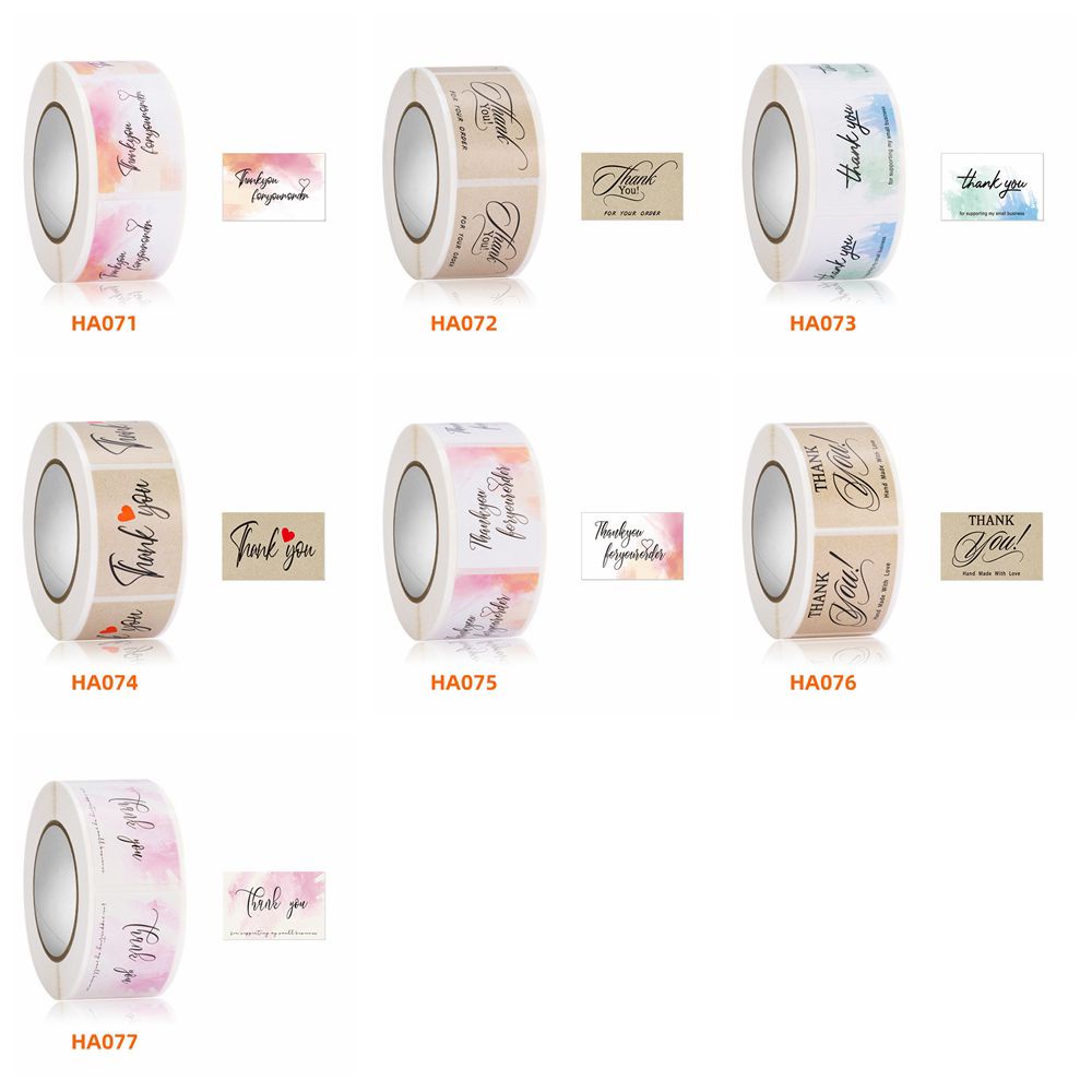 Cuộn 350 Nhãn Dán 2.5x3.7cm Màu Nước Chữ Thank You Trang Trí Gói Quà