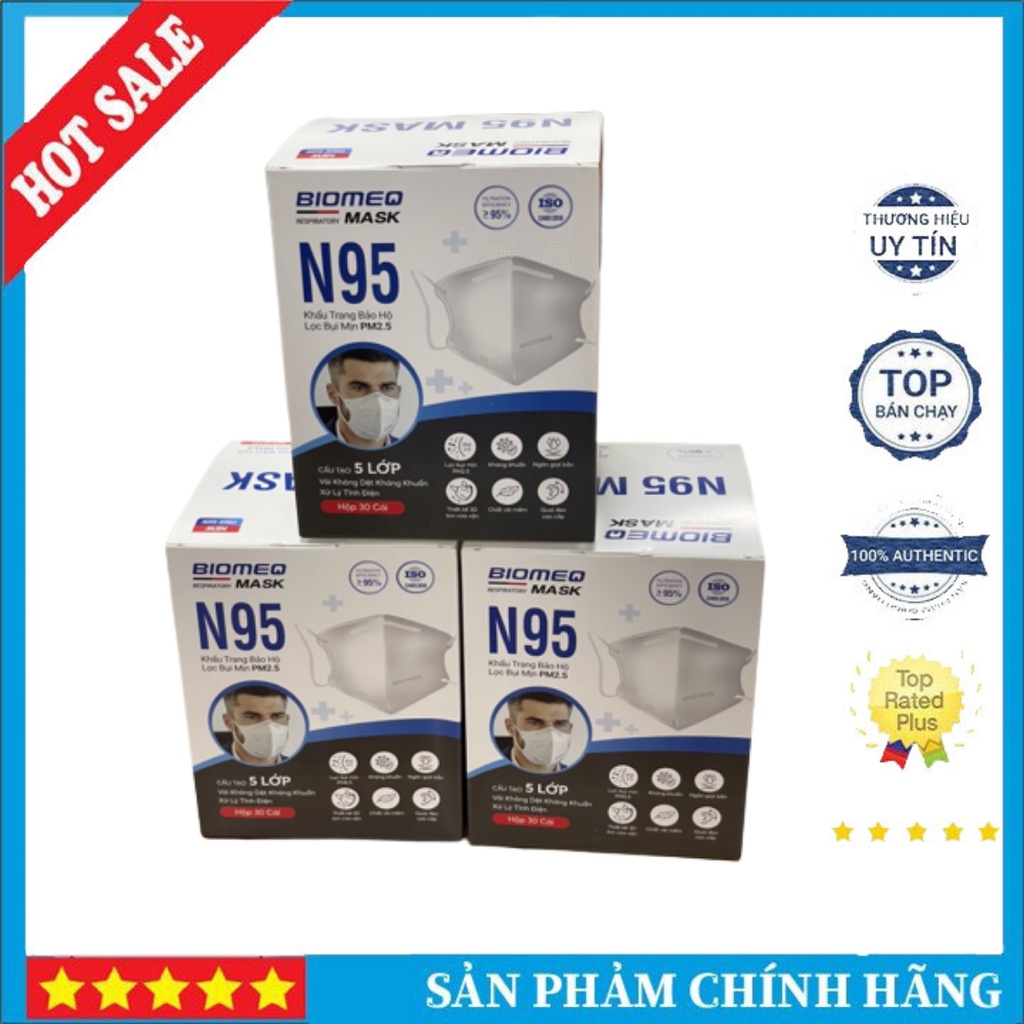 Hộp Khẩu Trang y Tế 5 Lớp N95 Biomeq Mask Màu Trắng Khang Khuan Chống Giọt Bắn Khói Bụi Môi Trường H