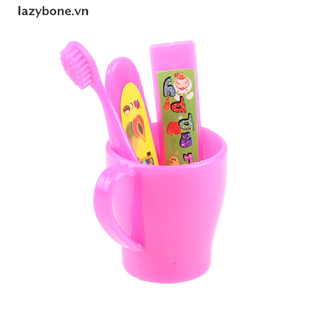 Set bàn chải đánh răng cốc và tuýp kem đánh răng đồ chơi dành cho nhà búp bê