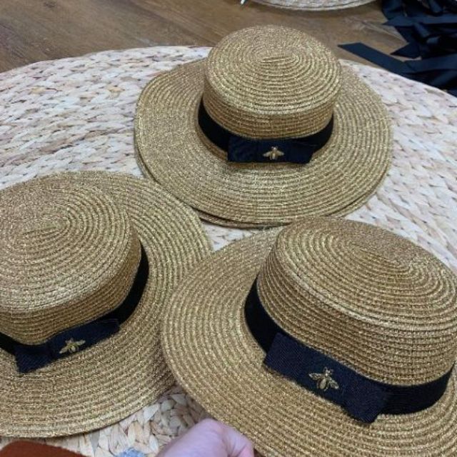 Mũ cói đi biển vành rộng nhũ ánh kim siêu sang chảnh