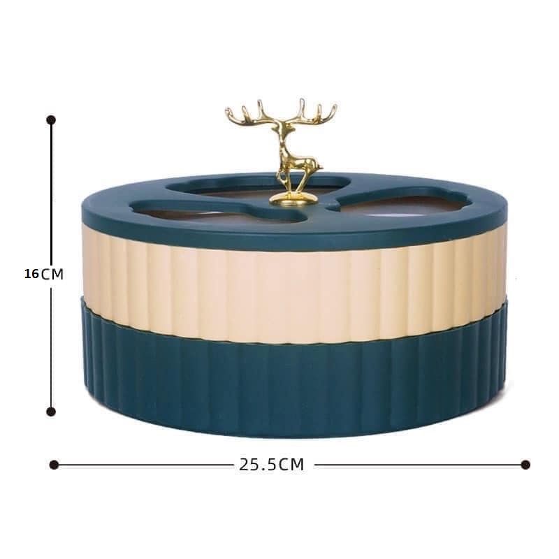Khay Đựng Mứt Tết Hươu Vàng 2 Tầng Phong Cách Châu Âu Hiện Đại - Hộp Đựng Mứt Tết 2022