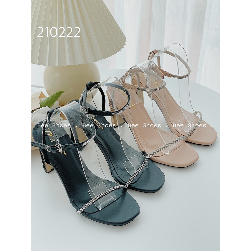 BEESHOE - SANDAL MŨI VUÔNG GÓT VUÔNG DẸP ĐÁ CAO 8 PHÂN - SANDAL QUAI MẢNH DÂY ĐI RẤT TÔN CHÂN ĐÁ MÀU ĐEN-KEM 210222