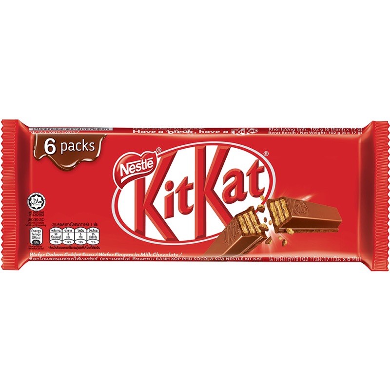 Bịch 6 thanh Kitkat phủ socola sữa 102g