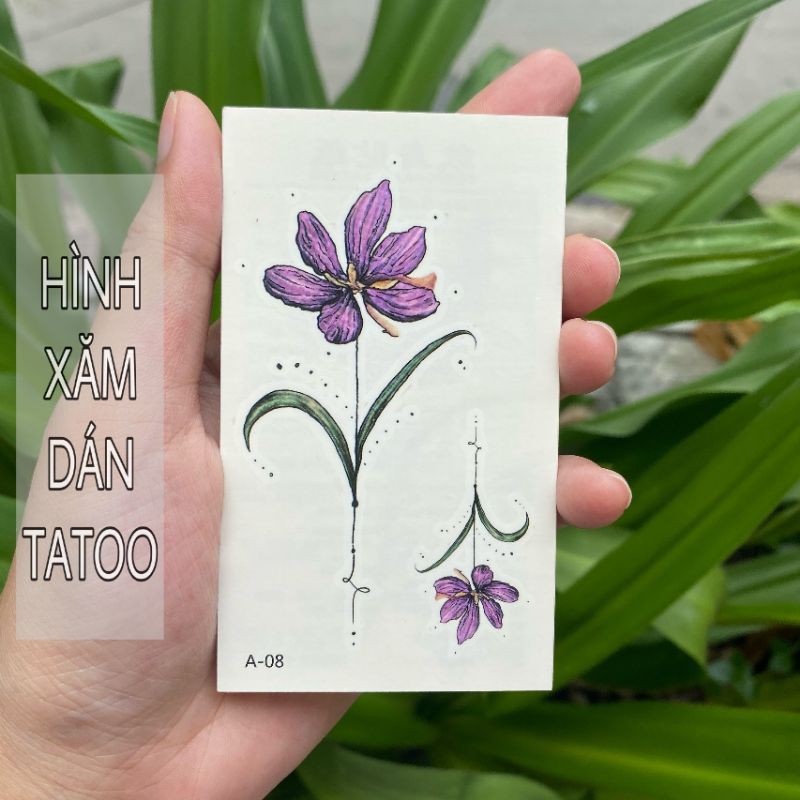 Hình xăm hoa tím ngày xưa a08. Tatoo dán tạm thời size 10x6cm