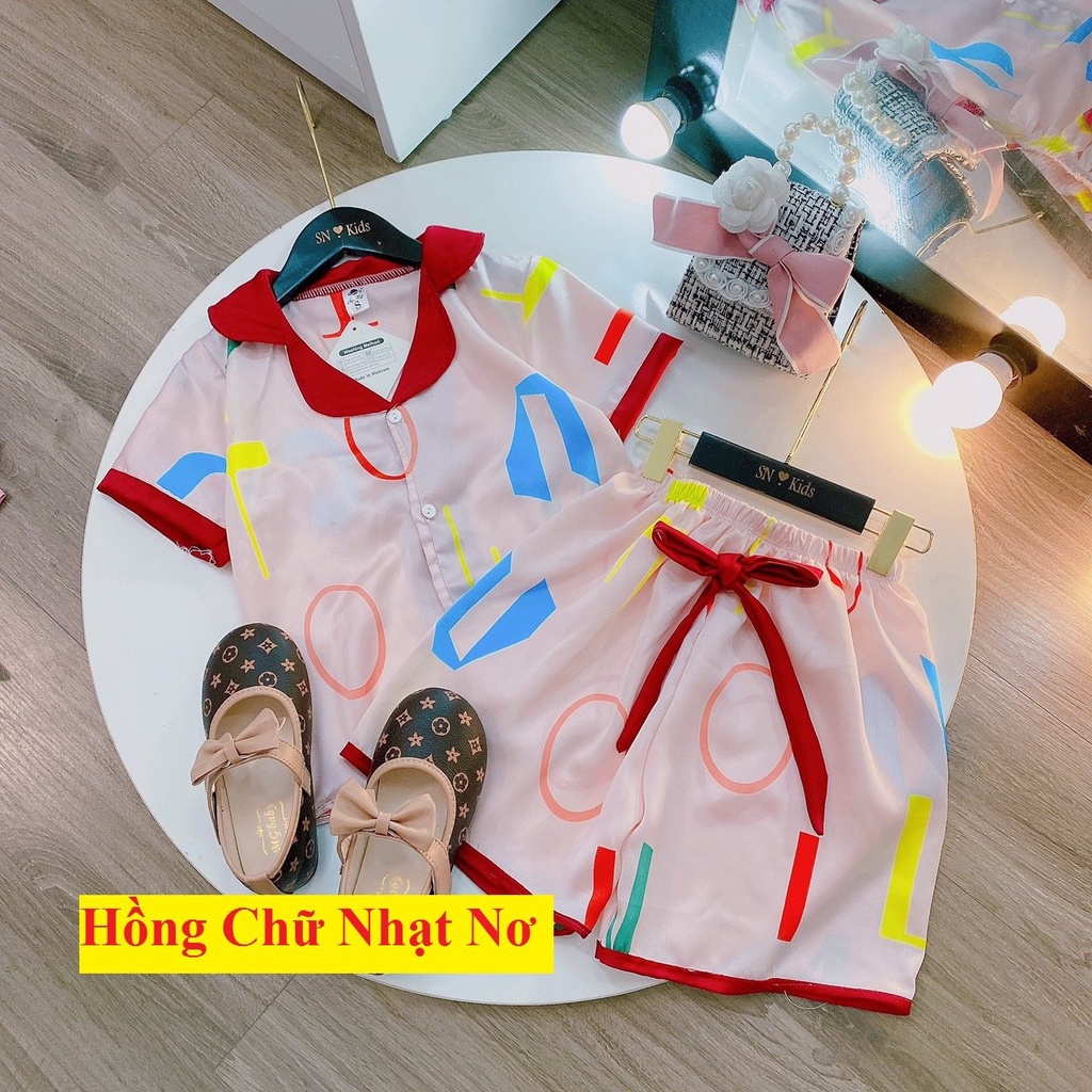 [20KG-42KG] Bộ Mặc Nhà Pijama Lụa Phối Nơ Cao Cấp Tay Cộc Cho Bé Gái - Chất Liệu Lụa mềm Mịn Thoáng Mát