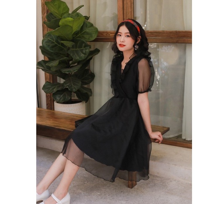 VÁY ĐI CHƠI/ĐI TIỆC/PROM - DENIM DRESS - VÁY CỔ TIM BÈO TAY BỒNG - V0083 | BigBuy360 - bigbuy360.vn