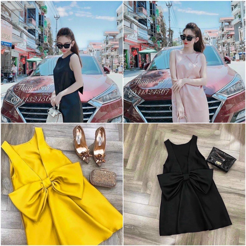 Đầm Hở Lưng Kết Nơ Lớn Có Mút Và Túi Bên Hông - HANU Clothing