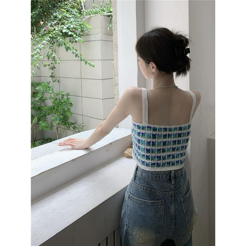 Áo Hai Dây Croptop Họa Tiết Sọc Caro Phong Cách Retro Thời Trang Mùa Hè 62099