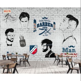 Tranh 3D dán quán tóc,Barber shop có keo sẵn