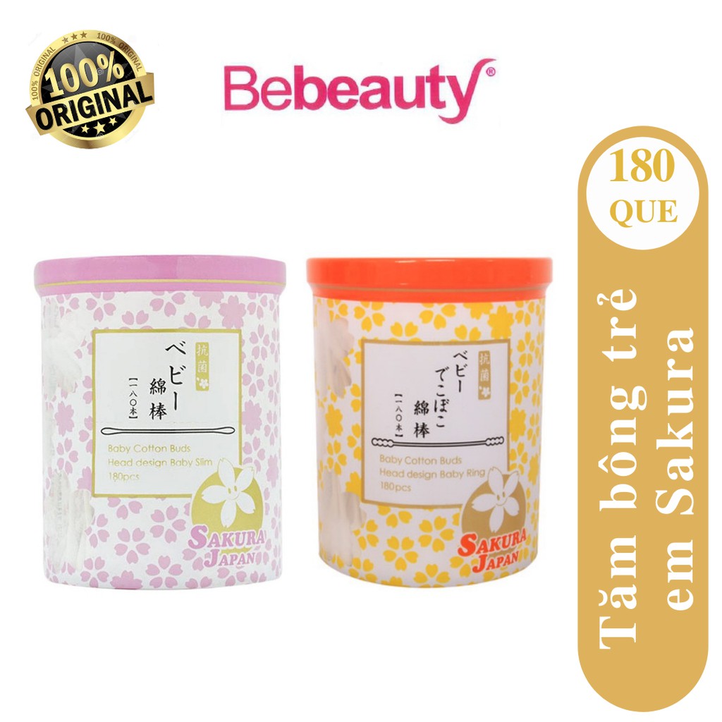 Tăm bông kháng khuẩn cho trẻ em Sakura Baby TB02 - Đầu Xoăn (180 que/hộp)