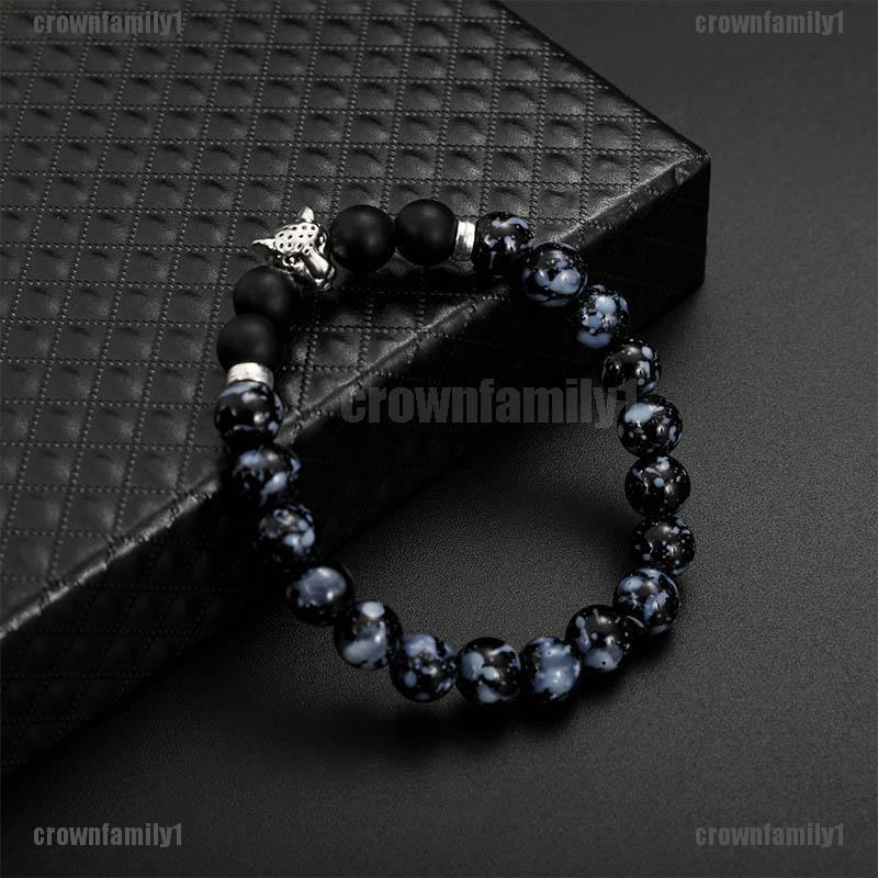 Vòng Tay Chuỗi Hạt Đen Khắc Mã Não Và Da Báo