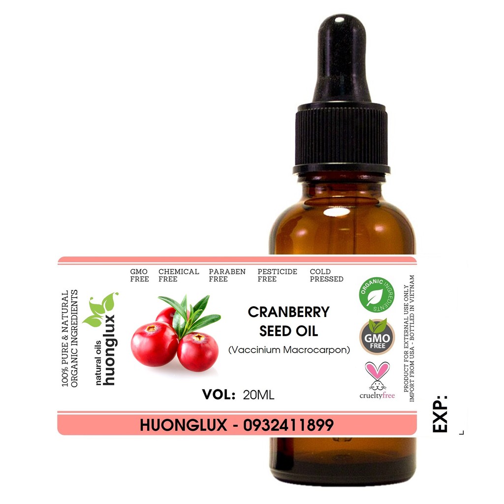 Organic dầu hạt Nam Việt Quất Cranberry seed oil phục hồi độ ẩm và làm da mềm mịn