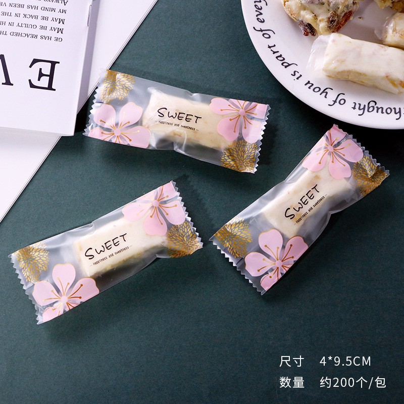 Túi gói kẹo Nougat 200 chiếc, Túi đựng kẹo, vỏ túi đóng kẹo hạnh phúc size 4*9c, và 4*9,5 cm - Hàn Miệng