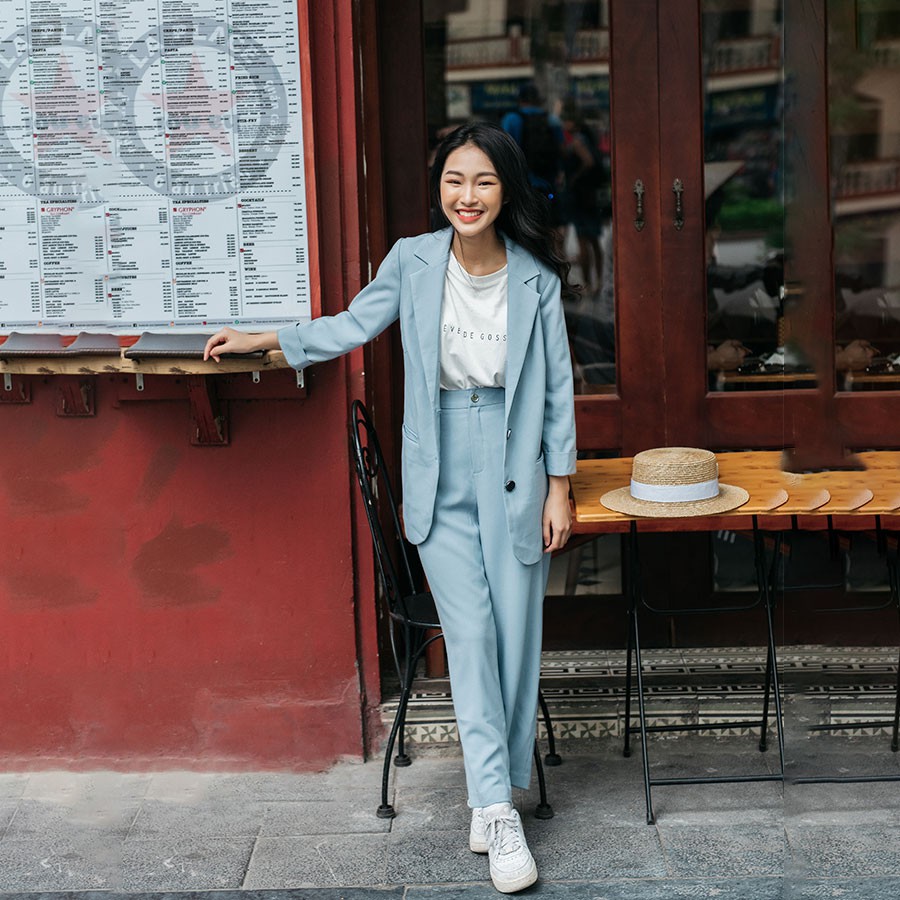 Set vest blazer nữ Julio xanh MAIIMER áo suông quần cullotes | BigBuy360 - bigbuy360.vn