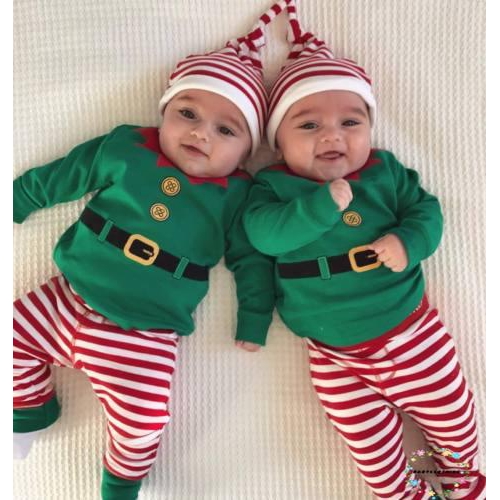 ღWSVღChristmas Newborn Kids Baby Boys Girls Romper Pants Hat Outfits Set Clothes 3Pcs