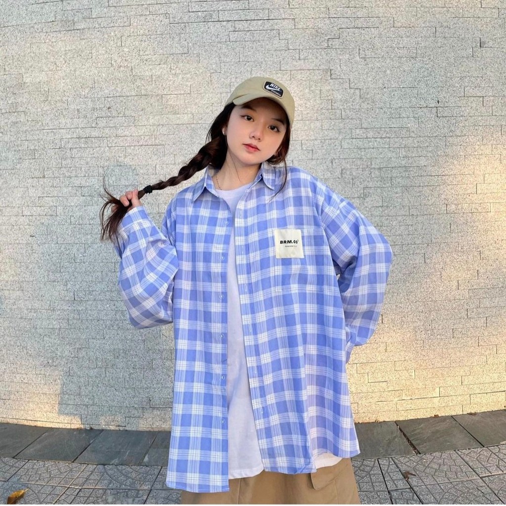 Áo sơ mi kẻ caro dài tay Hàn Quốc oversize siêu đẹp - Xưởng May Hạnh Hồng | BigBuy360 - bigbuy360.vn