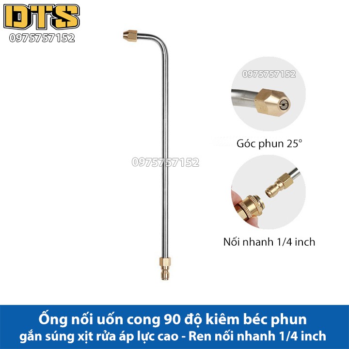 Ống nối uốn cong 90 độ kiêm béc phun gắn súng xịt rửa áp lực cao - Ren nối nhanh 1/4 inch