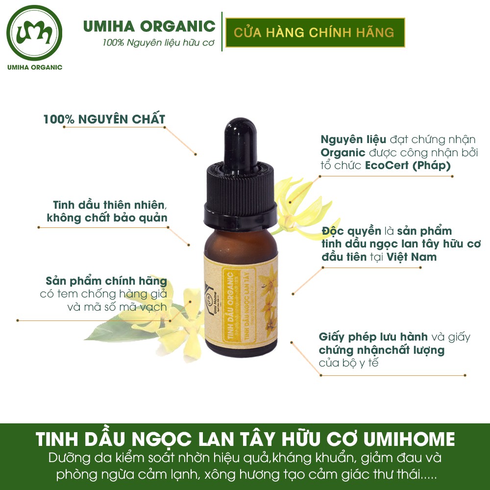 Tinh dầu Ngọc Lan Tây hữu cơ UMIHOME nguyên chất 10ml - Dùng xông giảm căng thẳng, ngừa cảm lạnh và dưỡng da