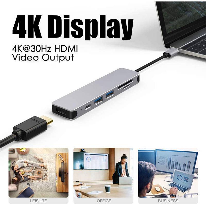Bộ chia cổng C B USB 3.0 HDMI DLLENCASE A005 6 trong 1 thích hợp cho laptop Apple Pro Type C 3.0