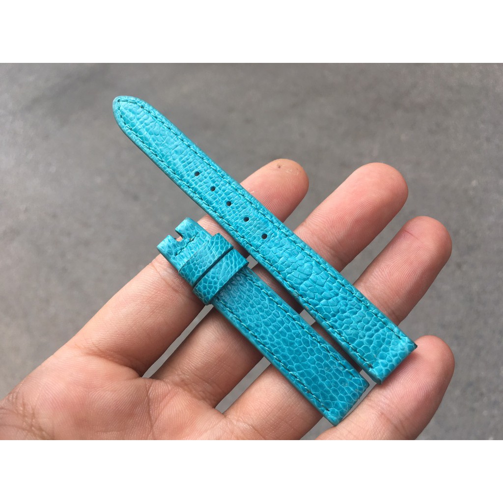 Dây Đồng Hồ Da Đà Điểu Nữ Màu Xanh Bích  Đủ Size