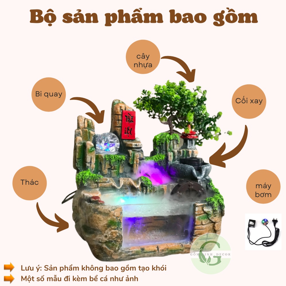 Thác Nước Phong Thủy Hòn Non Bộ Tiểu Cảnh Bể Cá mini để bàn trang trí chất liệu composit cao cấp mã 18721