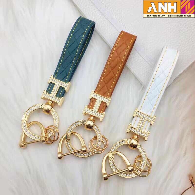 Móc chìa khóa Da phối đá Hermes Loại Cao Cấp