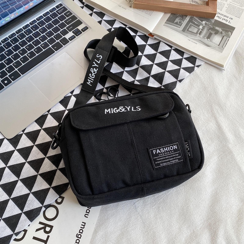 Túi Đeo Chéo Vải Canvas Chống Trộm Màu Đen / Vàng Phong Cách Hàn Quốc Cho Nữ