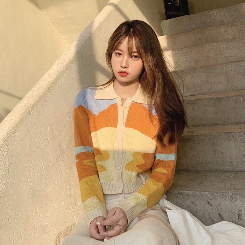 Korean Fashion lisa Pattern Long Sleeve Croptop Tops