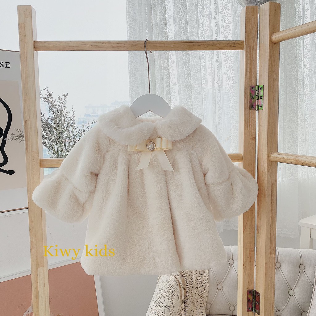 Áo lông bé gái Kiwy Kids phong cách tiểu thư,cổ đính nơ bên trong trần bông Kids47-2155 cho bé từ 9 tháng đến 5 tuổi