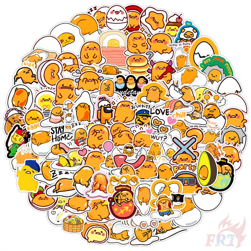 Set 120 miếng dán trang trí thiết kế Gudetama hoạt hình phiên bản 01 02 đáng yêu cho vali ván trượt máy tính xách tay
