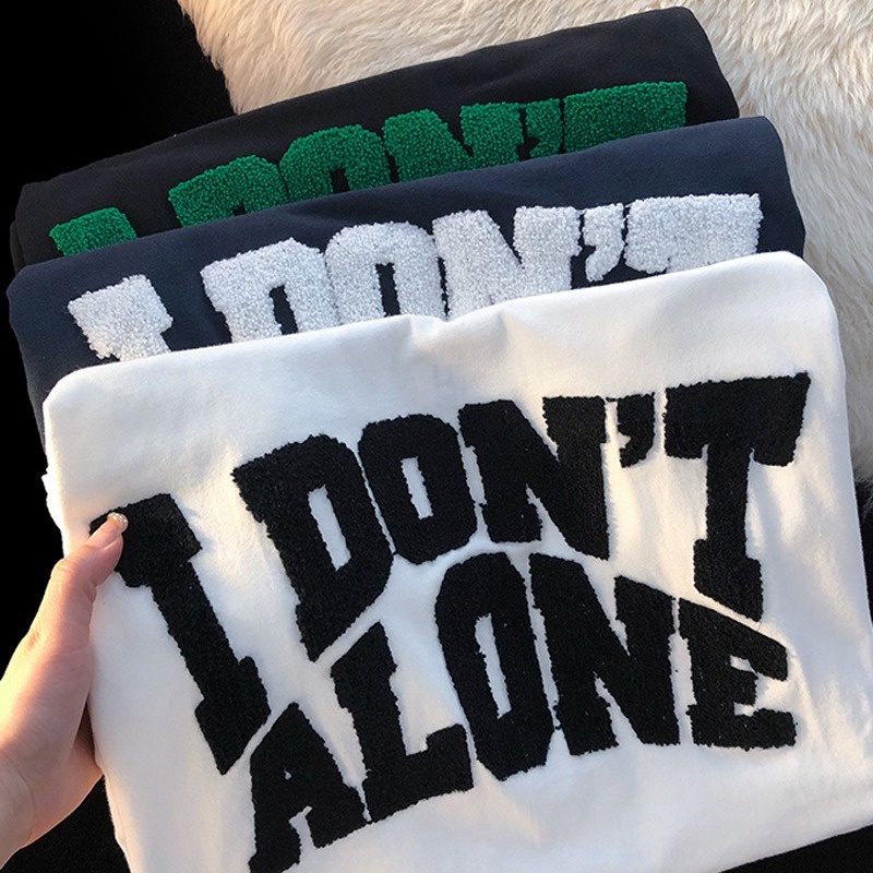 ZHELIHANGFEI Áo Thun Tay Ngắn Form Rộng Thêu Chữ Phong Cách Retro Mỹ