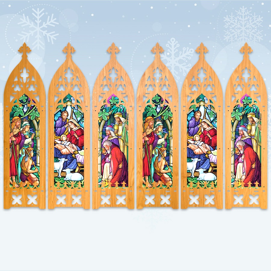Lồng Đèn Gỗ 3D Trang trí Noel kiểu Lục giác 55cm x 34cm với 6 mặt hình Chúa Giáng Sinh