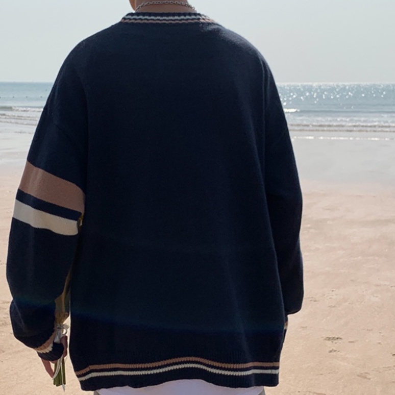 Áo khoác cardigan cổ chữ v họa tiết sọc ngang thời trang phong cách Hàn Quốc cho nam fashion  simple unsex cardigan nam