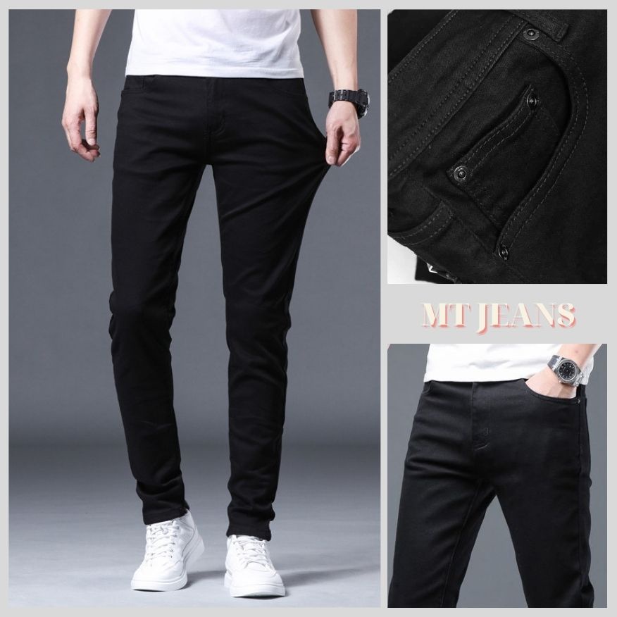 Quần Jeans Nam Đen Trơn VNXK Chất Bò Cao Cấp Co Giãn Không Phai MTSTORE