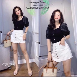 Áo Len Tăm 4 Nút Tay Bồng
