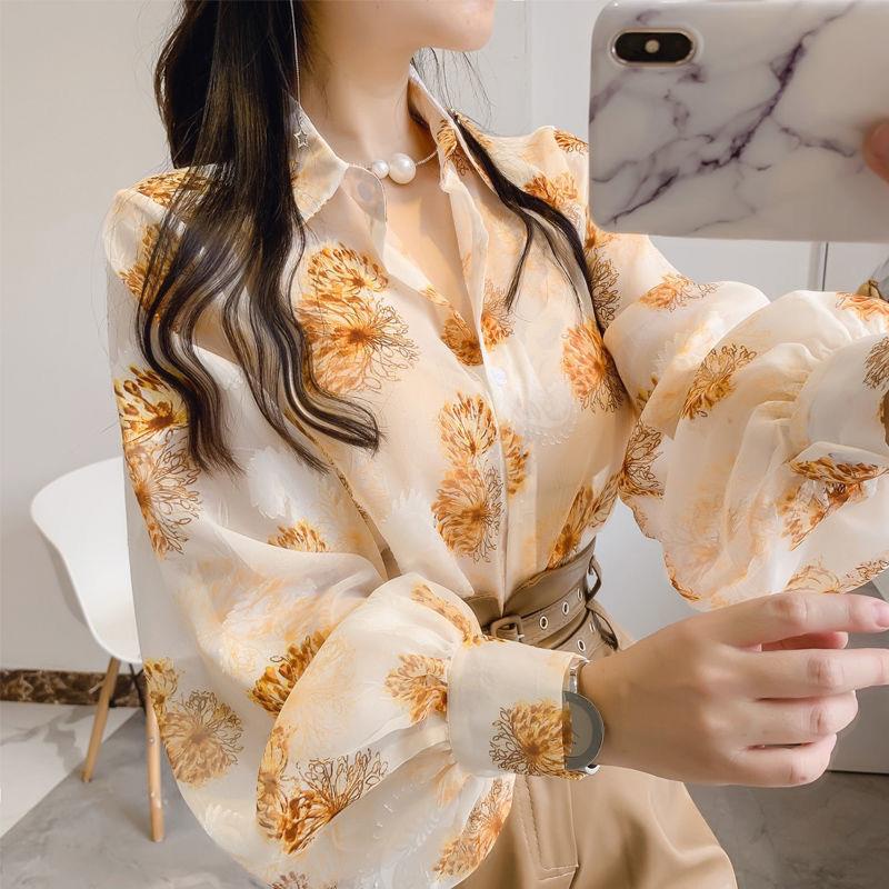 Áo Sơ Mi chiffon Tay Phồng Họa Tiết Hoa Phong Cách retro Thời Trang Xuân Hè Cho Nữ