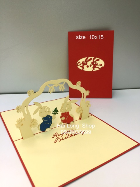 Thỏ tặng hoa ( rabbit )  - Sinh Nhật - Birthday - Thiệp 3D | BigBuy360 - bigbuy360.vn
