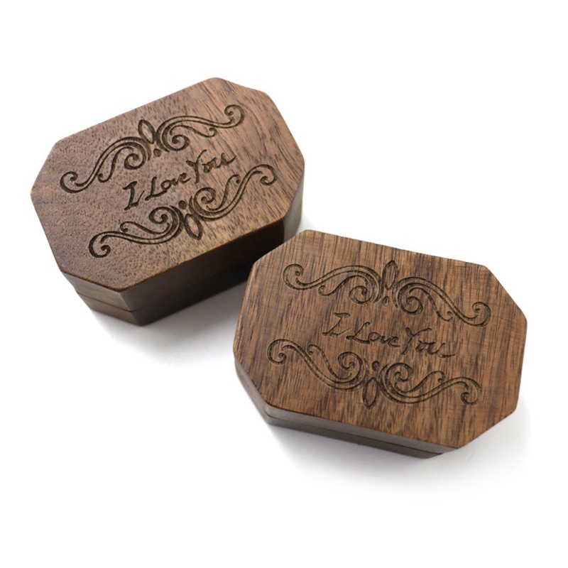 Hộp Đựng Nhẫn Bằng Gỗ Óc Chó Màu Đen In Chữ I Love You Độc Đáo