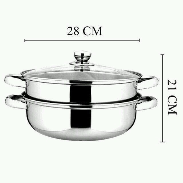 [ Hàng Sẵn HCM + Freeship ] Nồi Lẩu Nồi Hấp Xửng Hấp INOX 2 Tầng Đa Năng 28cm dùng được bếp từ bếp hồng ngoại