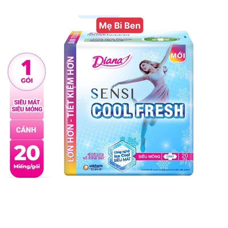 [GÓI LỚN SIÊU TIẾT KIỆM] Băng vệ sinh Diana Sensi Cool Fresh siêu mỏng cánh gói 20 miếng