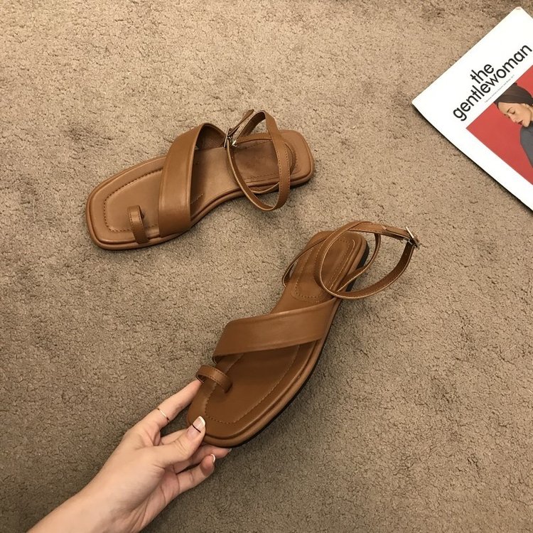 [ Mã 66CBSALE giảm 30K đơn 200K] Sandal Kẻ Nâu Xăng đan Đế Bằng Mũi Vuông Thời Trang Dành Cho Nữ | BigBuy360 - bigbuy360.vn