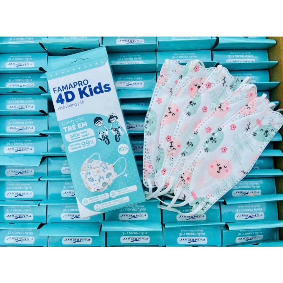 [CHÍNH HÃNG - HỘP 10 CÁI] Khẩu trang y tế 4D kháng khuẩn Nam Anh FAMAPRO cao cấp dành cho trẻ em