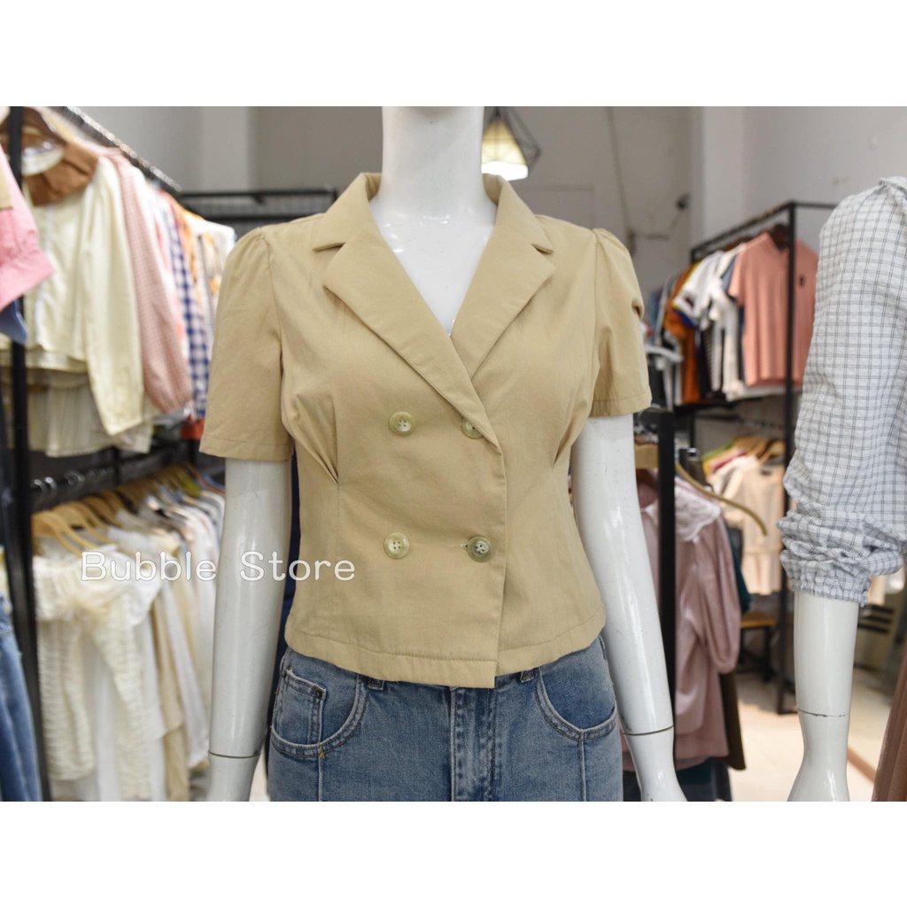 Áo sơ mi cổ vest bốn cúc be