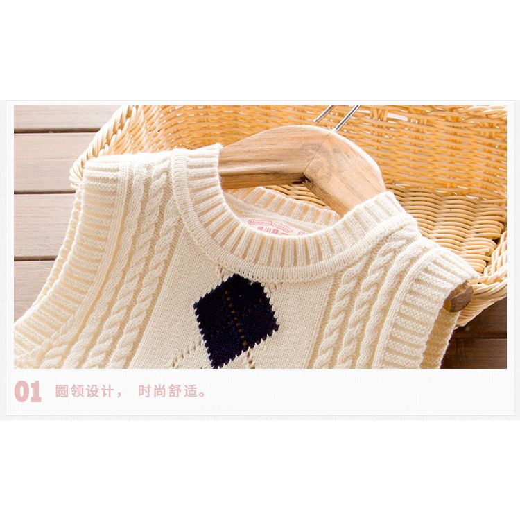 Áo Sweater Dệt Kim Không Tay Phong Cách Preppy Thời Trang Xuân Thu Dành Cho Bé Trai Và Bé Gái